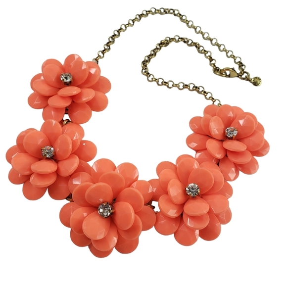 J. Crew statement necklace flower necklace coral orange pop color - Picture 1 of 12